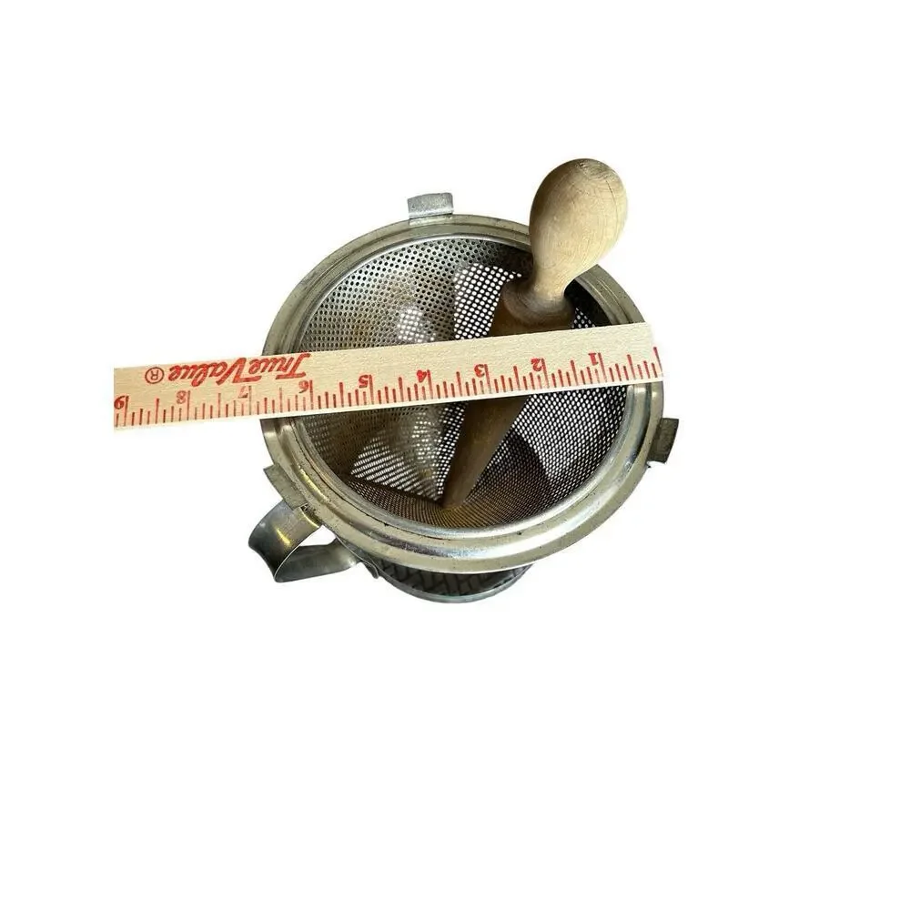 Antique Cone Sieve Food Mill Strainer on Tripod w Wood Pestle Masher some rust